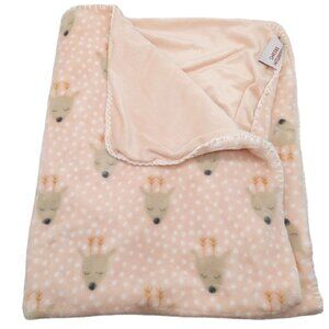 Sugarplum Dreams Baby Blanket Peach Pink Brown Deers 30"x38" White Polka Dots